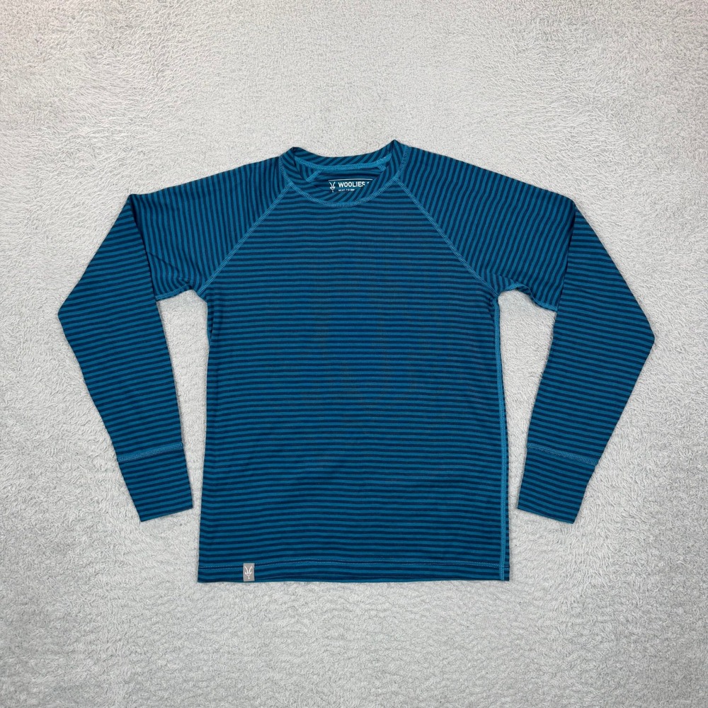 Ibex Woolies 1 Boys 12 Blue Striped 100% Merino Wool Long Sleeve Base Layer Top